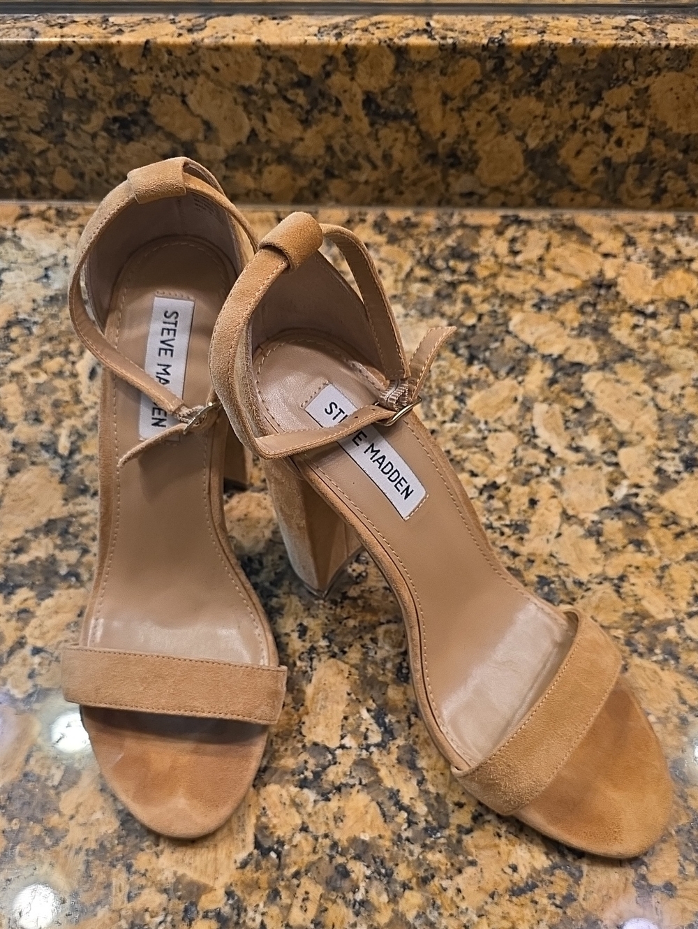 Steve Madden Camel Suede Block Heel Sandals